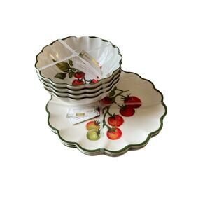 House & Garden Tomato Branch Melamine Plates & Bowls Set Of 8 New inside outside